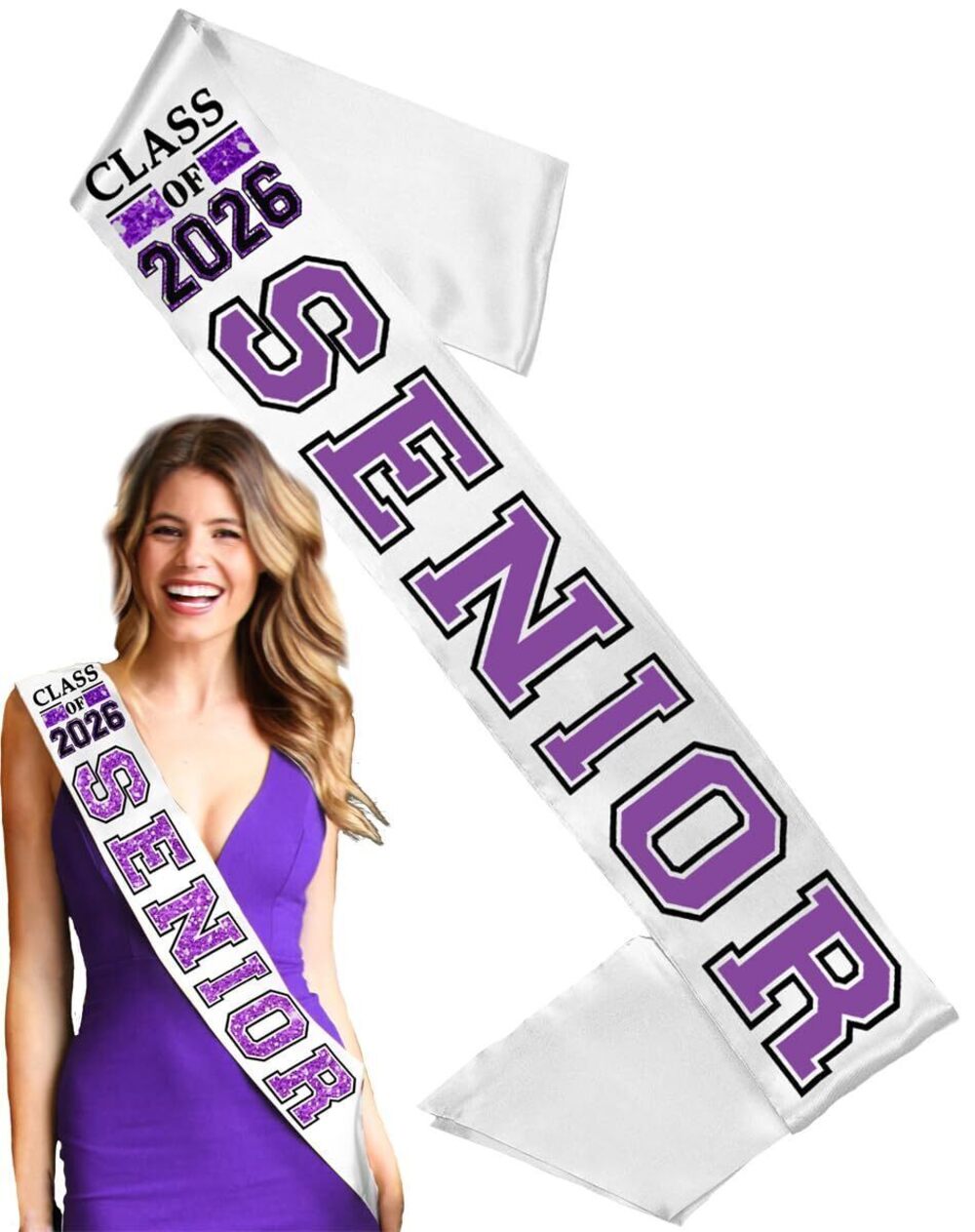 8624 Senior Sash Purple 2026 - Purple with Black Outline Class of 2026